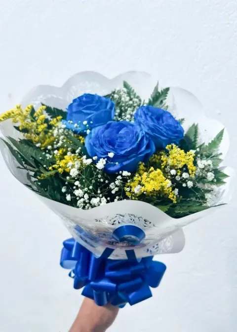 Buquê 3 Rosas Azuis- Linha Premium
