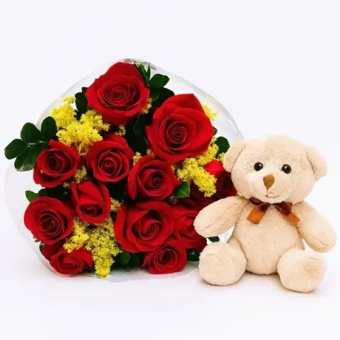 12 Rosas Vermelhas Com Pelúcia