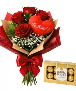 Ramalhete De 4 Rosas Vermelhas Com Chocolate E Pelúcia